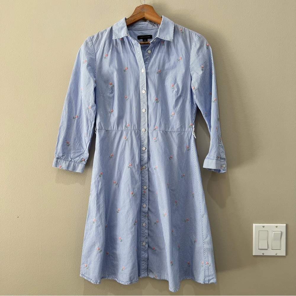 Tommy Hilfiger Blue and White Striped Pink Floral Preppy 100% Cotton Dress